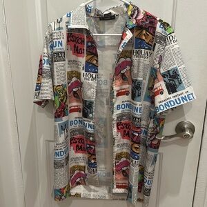 Graphic Button Up Collared Shirt